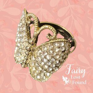 Clear Rhinestones Butterfly Gold Tone Adjustable Statement Ring